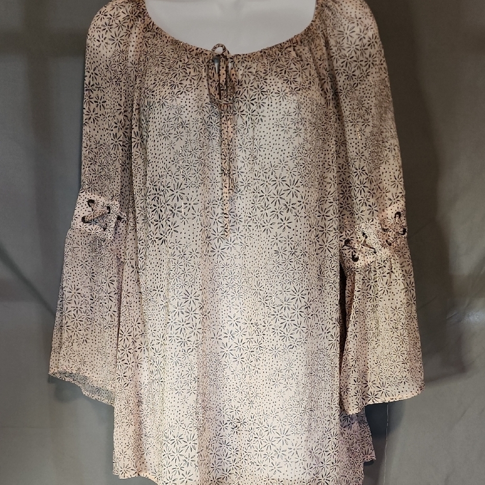 Style & Co. Tan Tie Front Tunic with Relaxed Bell Sleeves